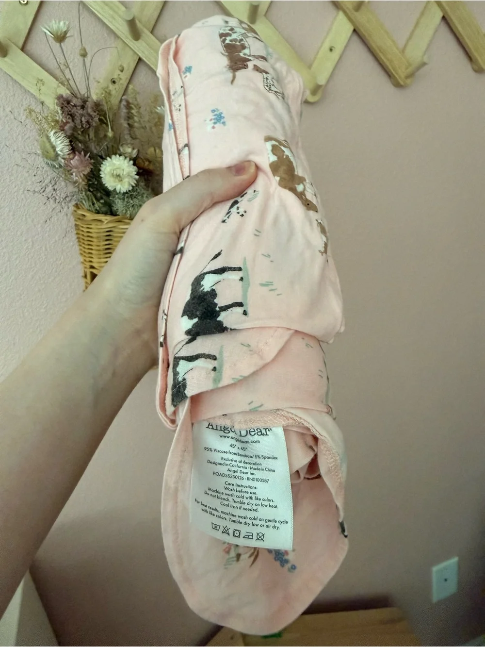 Angel Dear Bamboo Pink Cow Print Baby Swaddle